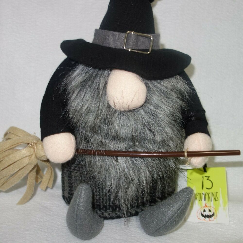 NEW Witch Gnome with Broom And Spider Weighted Shelf Sitting Halloween - Picture 2 of 9